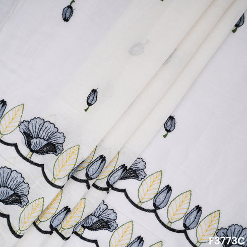 Thread Embroidered Cambric Cotton Fabric- F3773