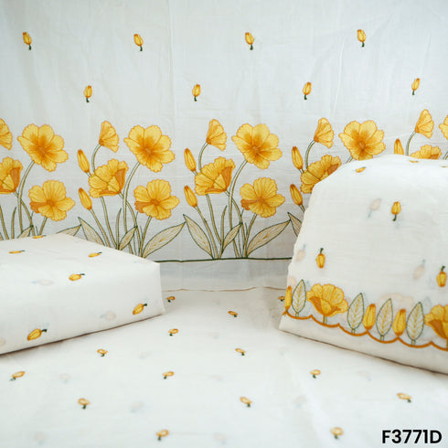 Thread Embroidered Cambric Cotton Fabric-F3771