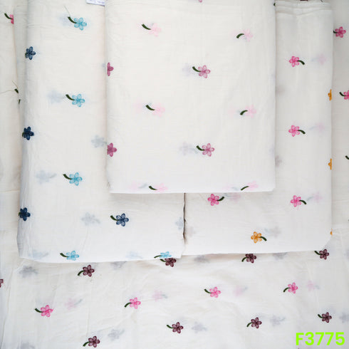 Thread Embroidered Cambric Cotton Fabric- F3775