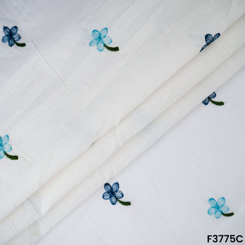 Thread Embroidered Cambric Cotton Fabric- F3775