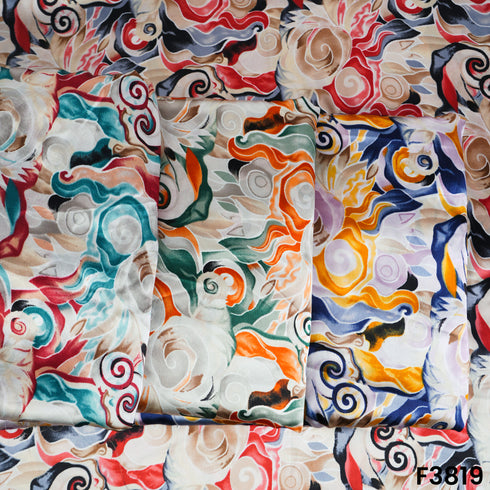 Digital Print Japani Satin Fabric- F3819