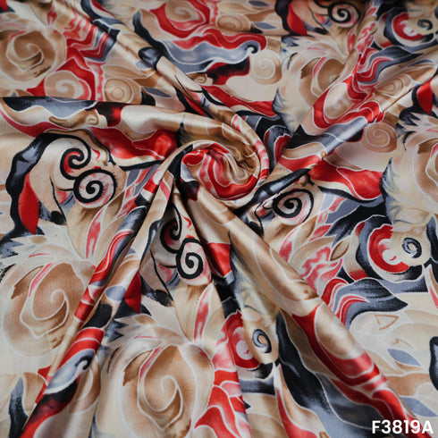 Digital Print Japani Satin Fabric- F3819