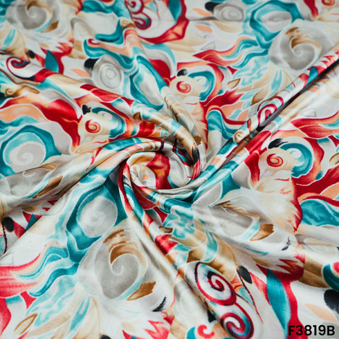 Digital Print Japani Satin Fabric- F3819