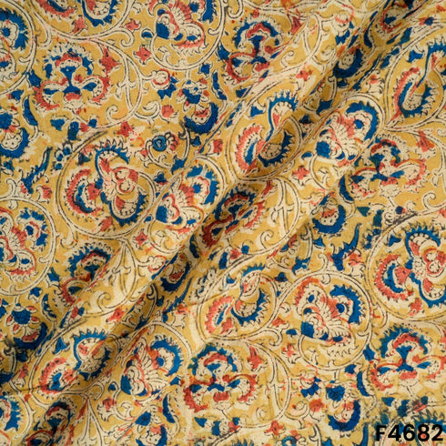 Kalamkari Print Hnadloom Cotton Fabric- F4682