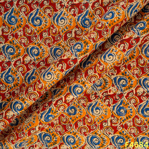 Kalamkari Print Cambric Cotton Fabric- F4684