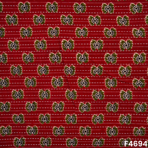 Printed Kantha Stich Cambric Cotton Fabric- F4694