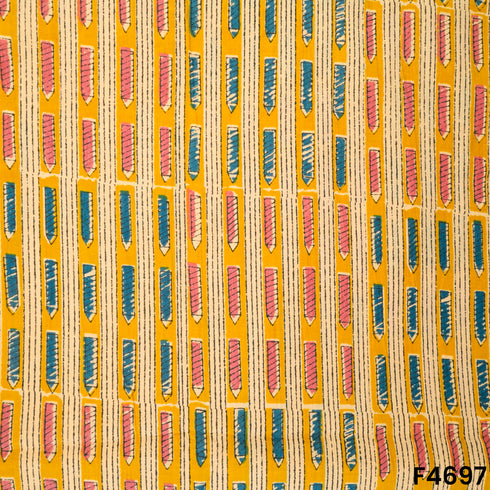 Kalamkari Print Cambric Cotton Fabric- F4697