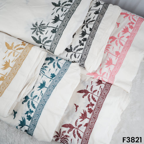 Thread Embroidered Kora Cotton Fabric- F3821