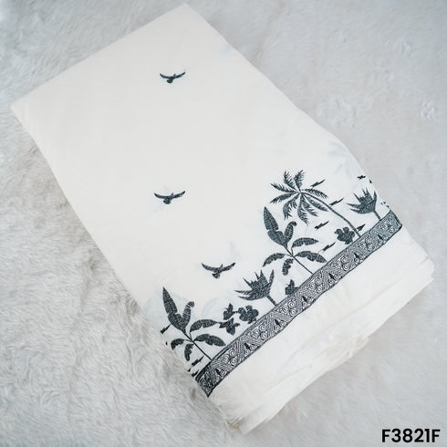 Thread Embroidered Kora Cotton Fabric- F3821