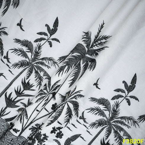 Thread Embroidered Kora Cotton Fabric- F3820