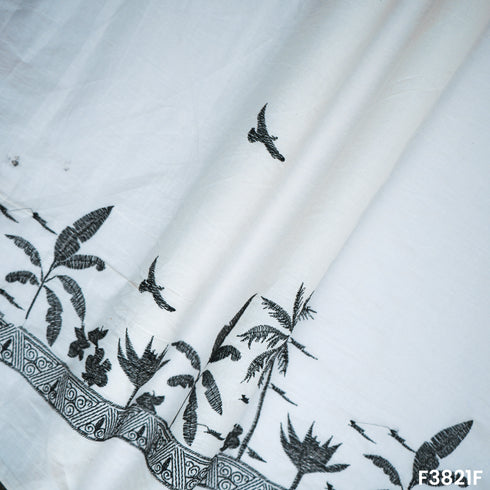 Thread Embroidered Kora Cotton Fabric- F3821