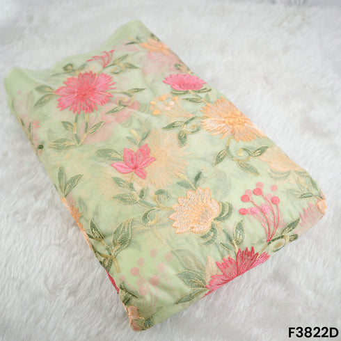 Thread Embroidered Organza Fabric- F3822