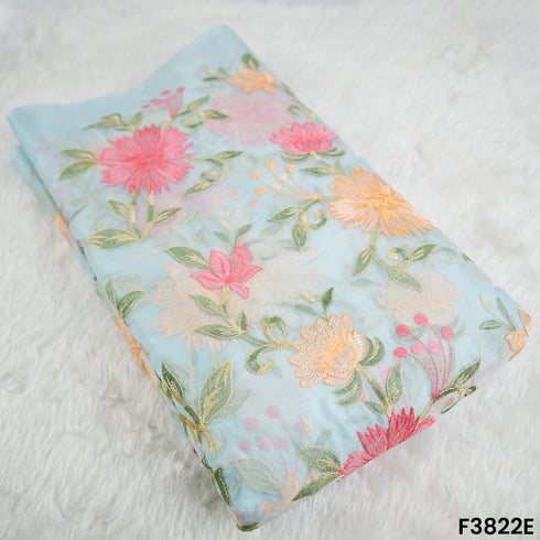 Thread Embroidered Organza Fabric- F3822