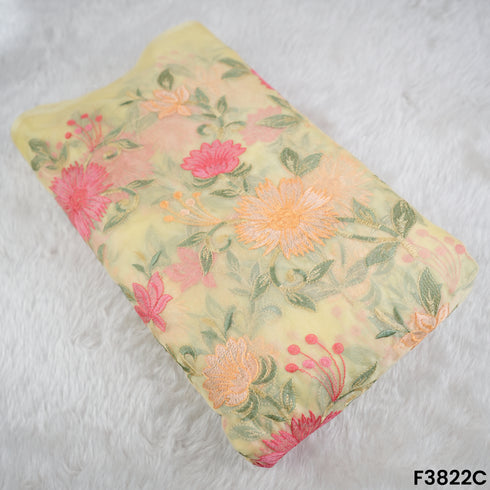 Thread Embroidered Organza Fabric- F3822