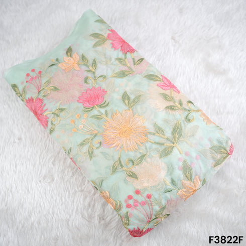 Thread Embroidered Organza Fabric- F3822