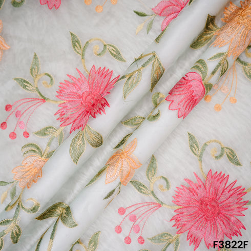 Thread Embroidered Organza Fabric- F3822