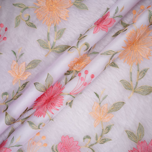 Thread Embroidered Organza Fabric- F3822