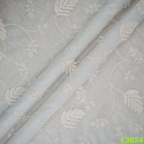 Thread Sequins Embroidered Mul Chanderi Fabric- F3824