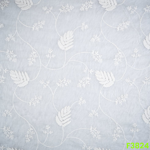 Thread Sequins Embroidered Mul Chanderi Fabric- F3824