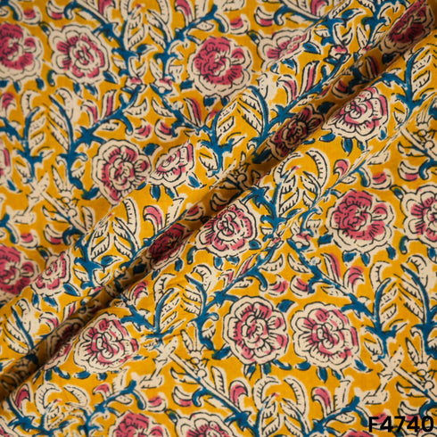 Kalamkari Print Cambric Cotton Fabric- F4740