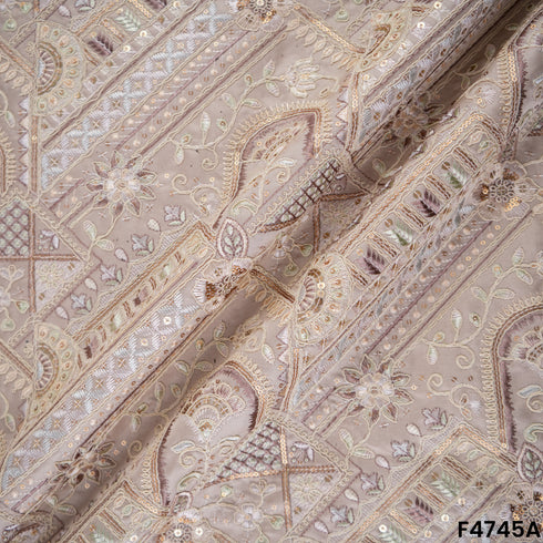 Thread Sequins Embroidered Satin Silk Fabric- F4745