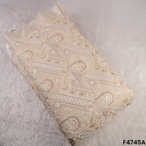 Thread Sequins Embroidered Satin Silk Fabric- F4745