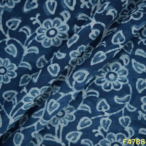 Flower Print Indigo Modal Cotton Fabric- F4788