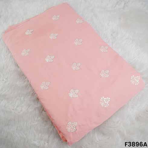 Thread Sequins Embroidered Cambric Cotton Fabric- F3896