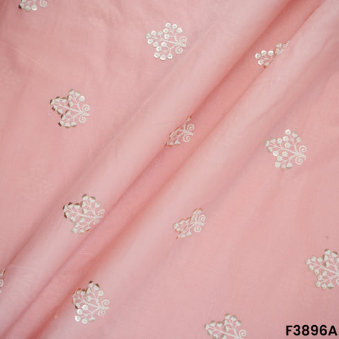 Thread Sequins Embroidered Cambric Cotton Fabric- F3896