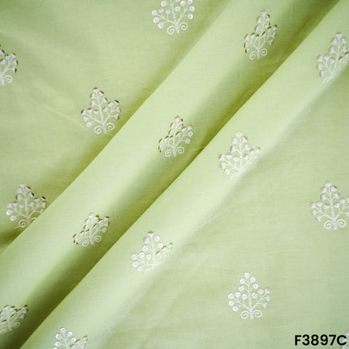 Thread Sequins Embroidered Cambric Cotton Fabric- F3897