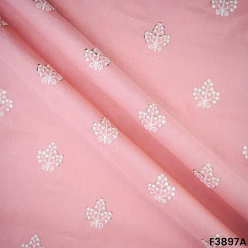 Thread Sequins Embroidered Cambric Cotton Fabric- F3897
