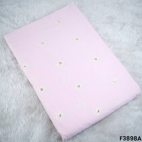 Thread Sequins Embroidered Cambric Cotton Fabric- F3898