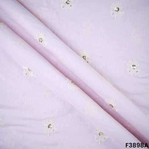 Thread Sequins Embroidered Cambric Cotton Fabric- F3898