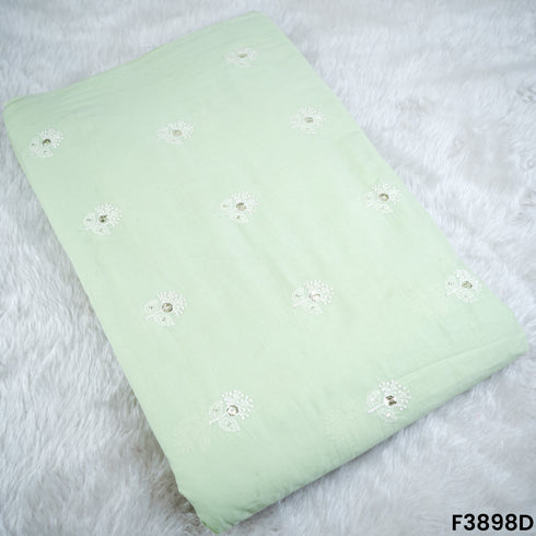 Thread Sequins Embroidered Cambric Cotton Fabric- F3898