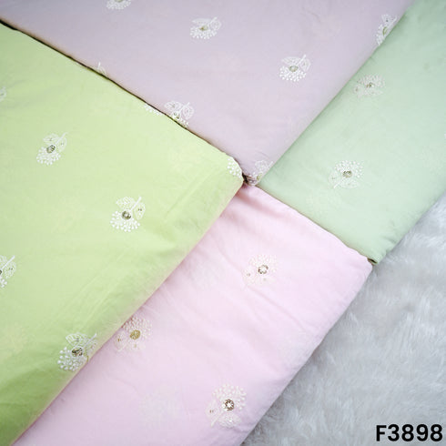 Thread Sequins Embroidered Cambric Cotton Fabric- F3898