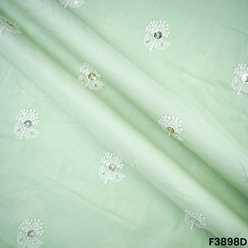 Thread Sequins Embroidered Cambric Cotton Fabric- F3898