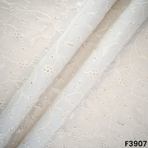 Thread Sequin Embroidered Kora Cotton Fabric- F3907