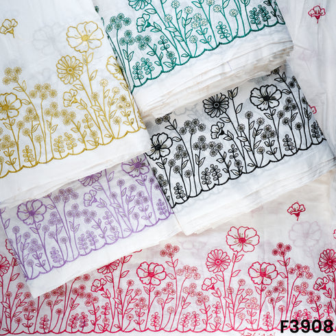 Thread Sequin Embroidered Kora Cotton Fabric- F3908