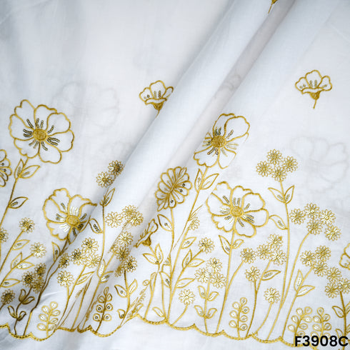 Thread Sequin Embroidered Kora Cotton Fabric- F3908