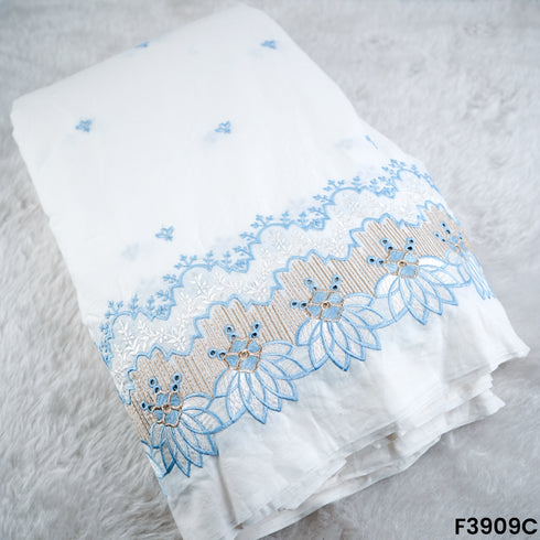 Thread Sequin Embroidered Kora Cotton Fabric- F3909