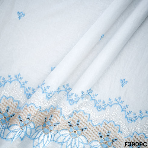 Thread Sequin Embroidered Kora Cotton Fabric- F3909