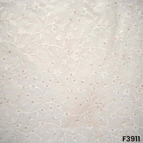 Thread Sequin Embroidered Kora Cotton Fabric- F3911