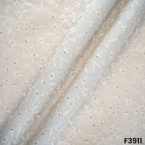 Thread Sequin Embroidered Kora Cotton Fabric- F3911