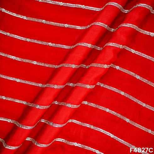 Zari Sequins Work Chinon Chiffon Fabric- F4827