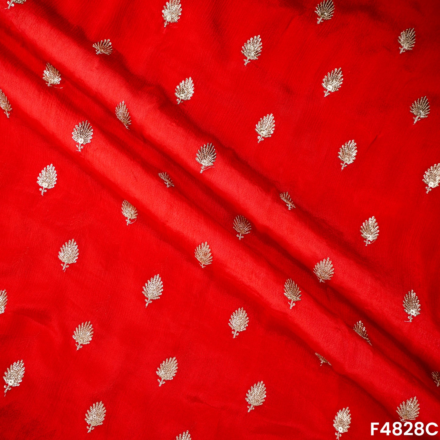 Zari Sequins Work Chinon Chiffon Fabric- F4828