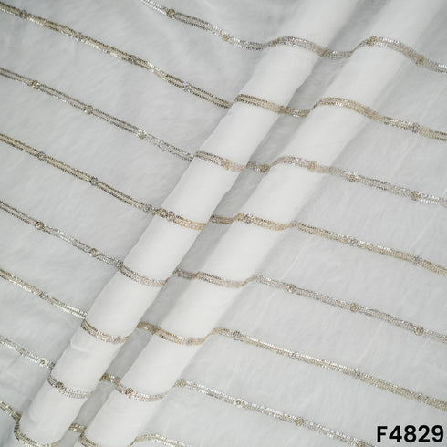 Dyeable Zari Sequins Work Georgette Fabric- F4829