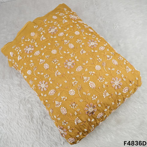 Cutdana Thread Sequins Embroidered Organza Fabric- F4836