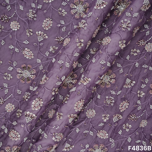 Cutdana Thread Sequins Embroidered Organza Fabric- F4836