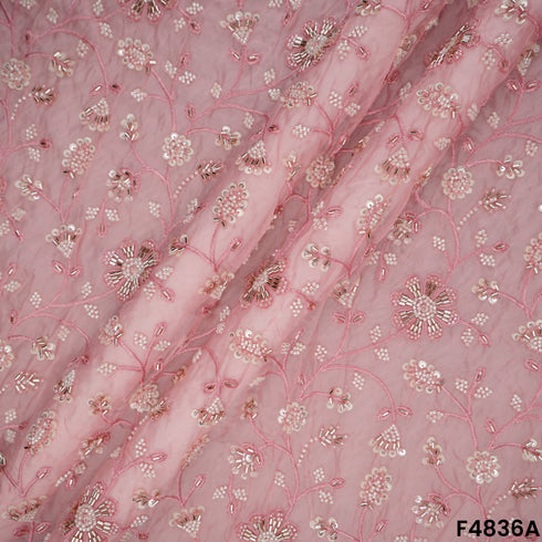 Cutdana Thread Sequins Embroidered Organza Fabric- F4836