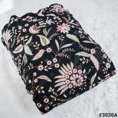 Thread Sequins Embroidered Georgette Fabric- F3936